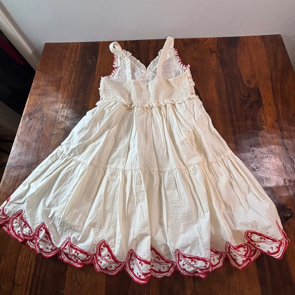 Zara Kids Girls White Red Watermelon Embroidered Smocked Tiered Dress 13-14Y NWT - Picture 2 of 8
